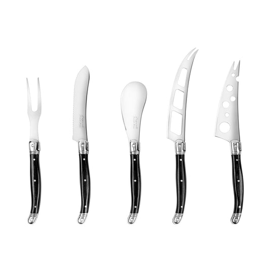 Laguiole 5-Piece Artisan Cheese Knife Set With Black Pakkawood Handles