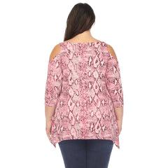 Plus Size Snake Print Cold Shoulder Tunic