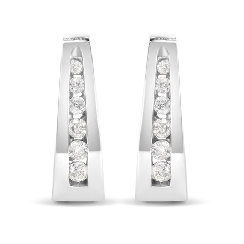 14K White Gold 1/4 Cttw Channel-Set Brilliant Round-Cut Diamond Hoop Earrings (I-J Color, I2-I3 Clarity)