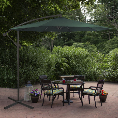 10ft Offset Outdoor Patio Umbrella With Hand Crank  Hunter Green
