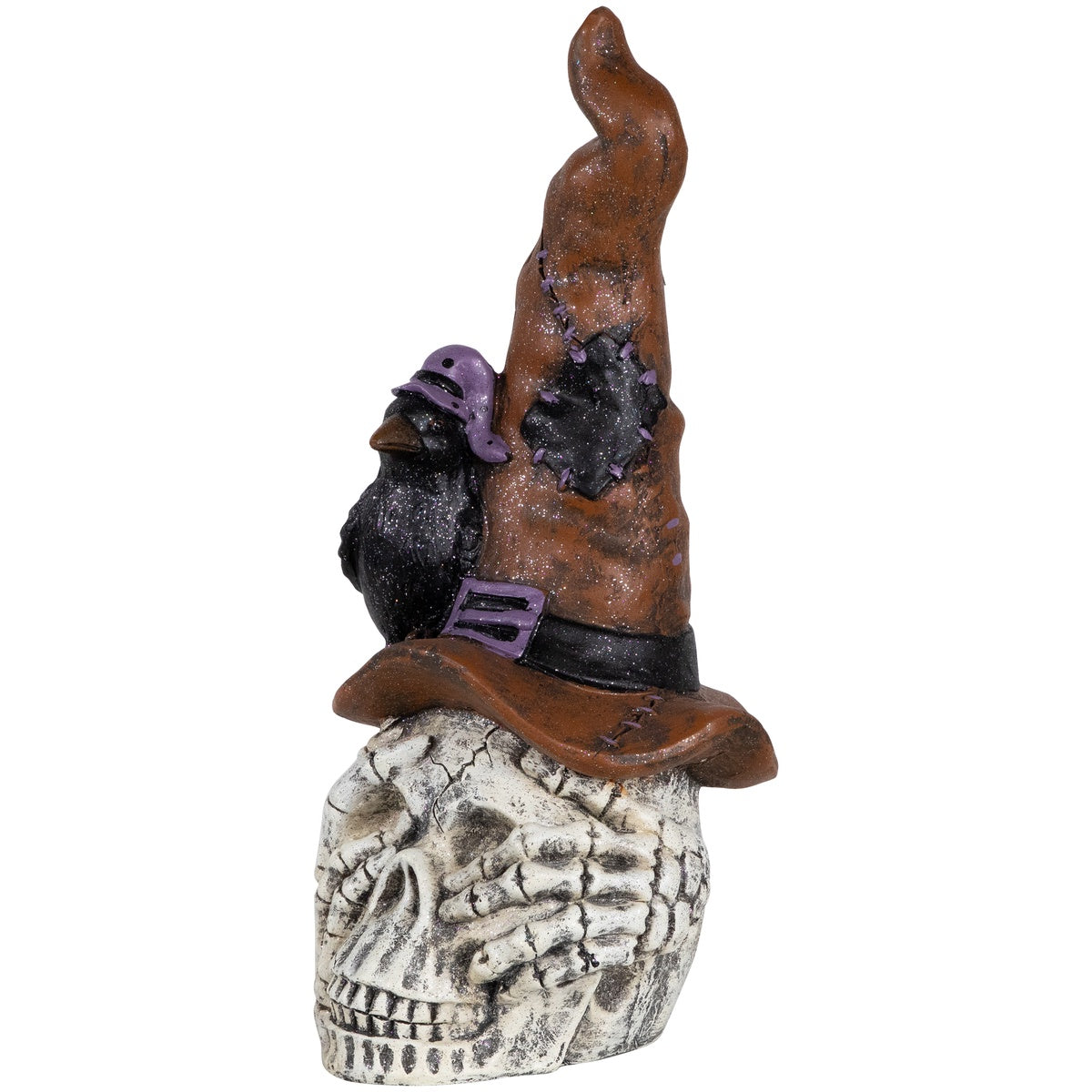  Northlight Skull in Witches Hat With Crow Halloween Decoration - 22.75