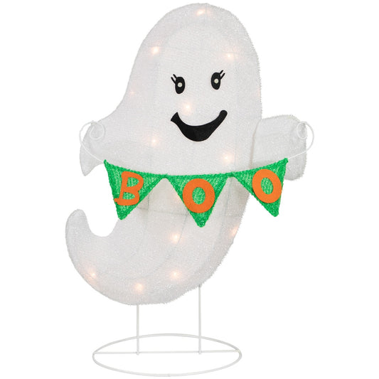 LED Ghost With "Boo" Banner Halloween Yard Decoration - 25" - Warm White Lights