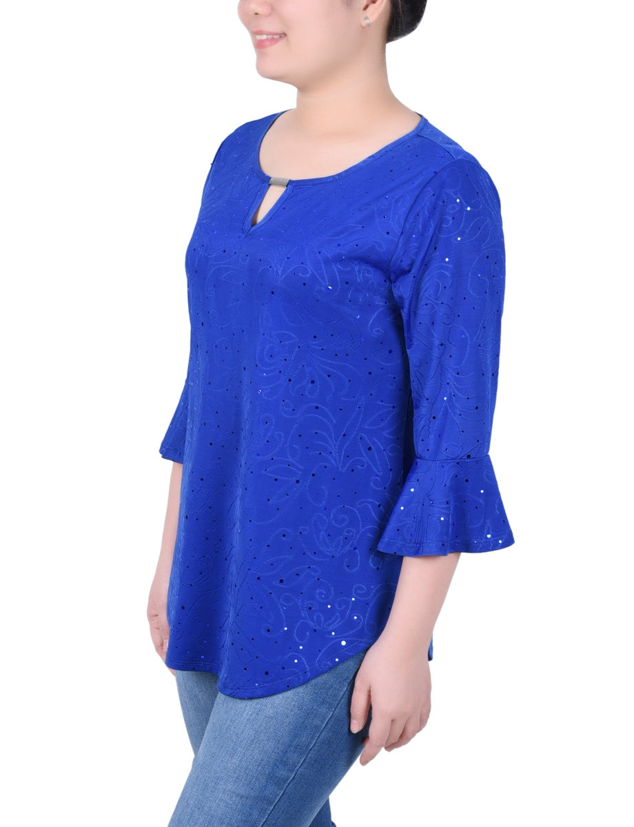 NY Collection Petite 3/4 Bell Sleeve Top With Hardware - Royal - Bonton