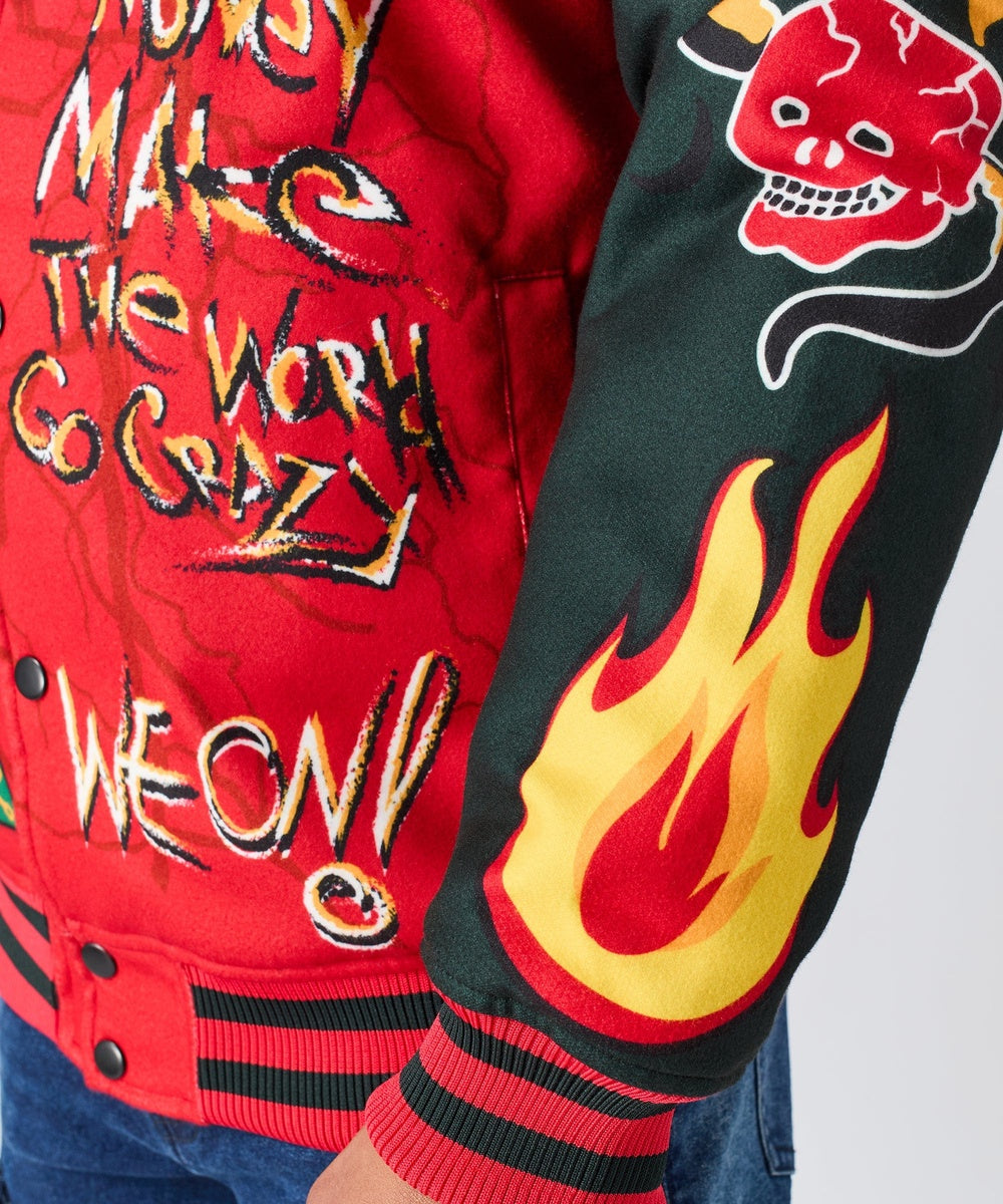  Reason Clothing Work Hard Chenille Patched Varsity Jacket - Red - RED - Bonton