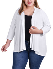 Plus Size 3/4 Sleeve Solid Cardigan