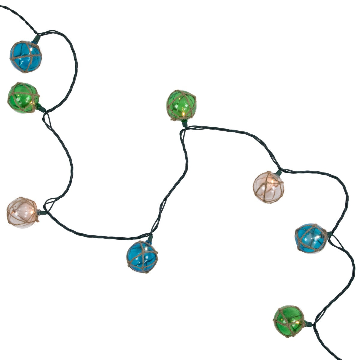  Northlight Natural Jute Wrapped Ball Patio Light Set - Blue and Green - 6' Green Wire - 10ct - Default Title - Bonton