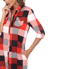 Women's Plaid Button Down Tunic Top