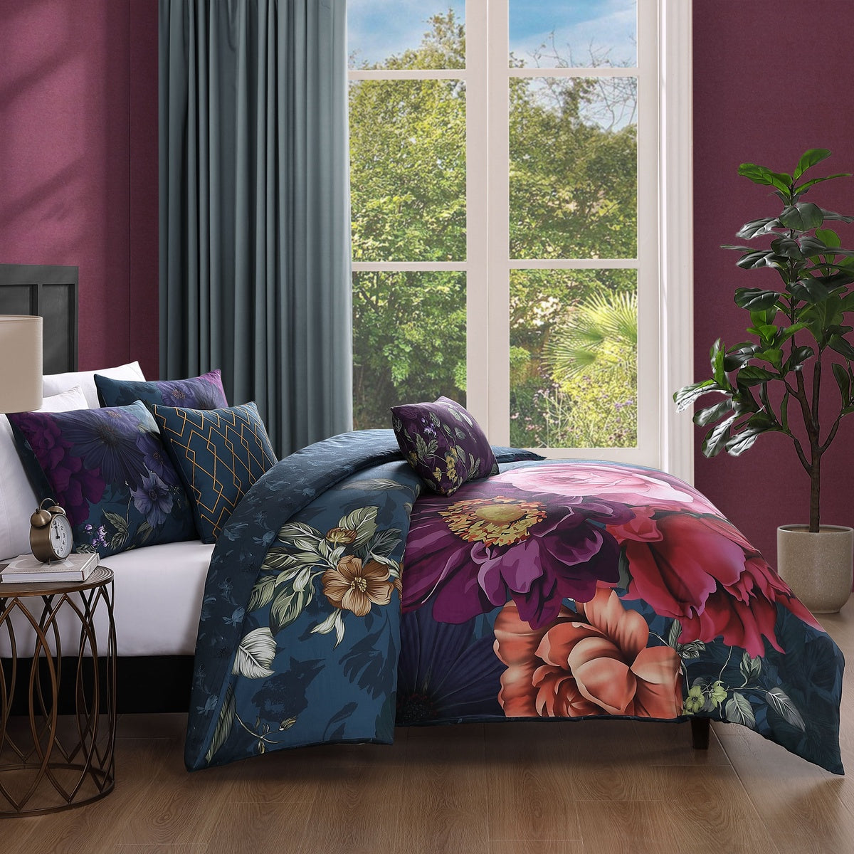  Bebejan® Bebejan Vibrant Flora 5 Piece Reversible Comforter Set - QUEEN - Bonton