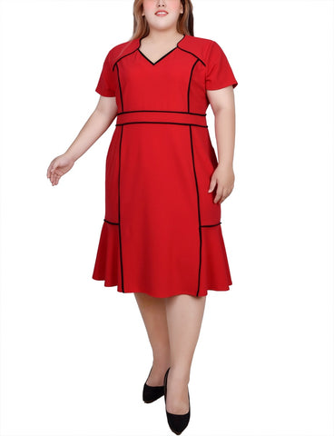 Plus Size Short Sleeve Piped Detail Dress