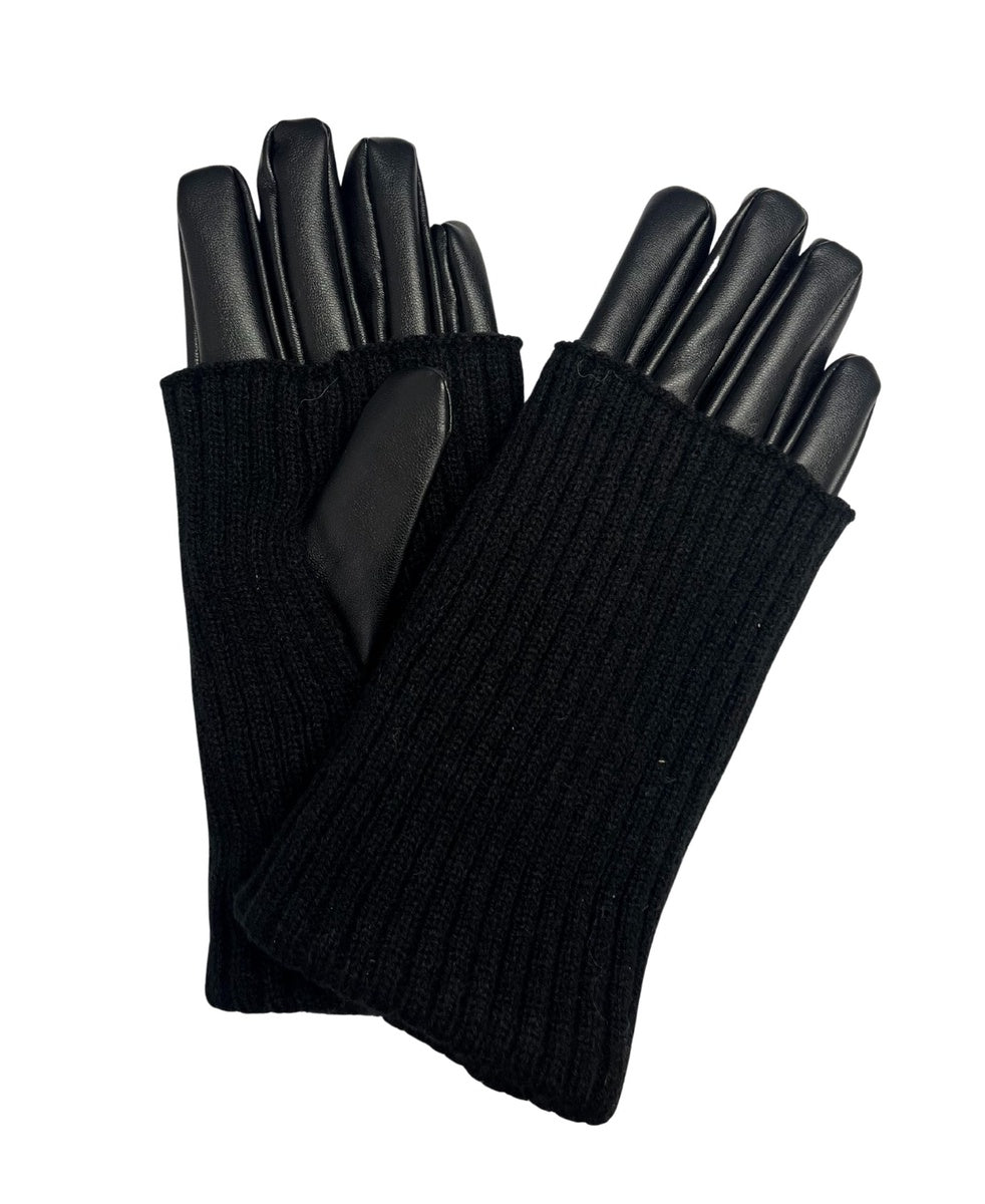  Marcus Adler Knitted Vegan Leather Glove - Black - Bonton