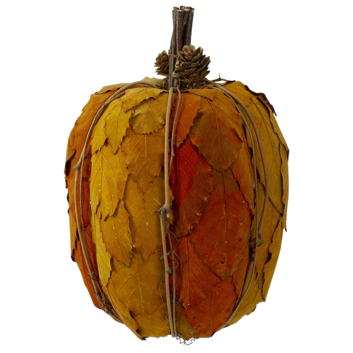  Northlight Fall Harvest Pumpkin With Layered Leaves and Pinecones - 9.75