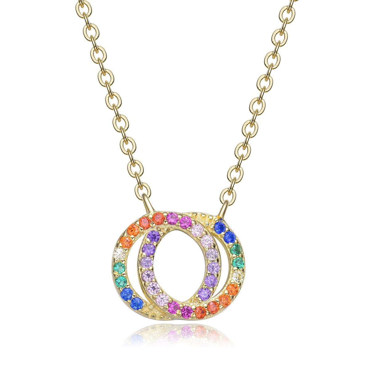  GigiGirl Kids' 14k Gold Plated Rainbow Cubic Zirconia Double Circle Pendant Necklace - Default Title - Bonton