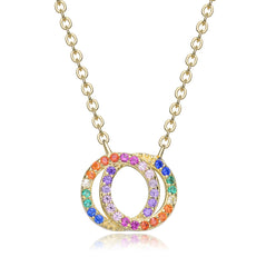 Kids' 14k Gold Plated Rainbow Cubic Zirconia Double Circle Pendant Necklace