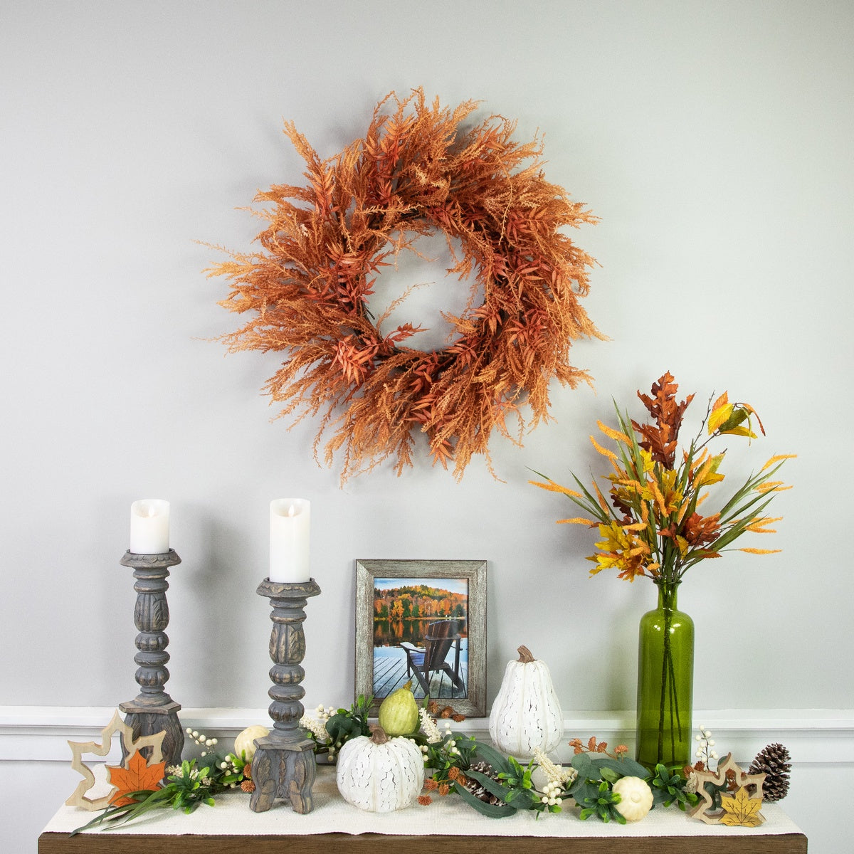 Northlight Peachy Pampas Grass Artificial Fall Harvest Wreath  24-Inch - Unlit - Default Title - Bonton