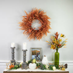 Peachy Pampas Grass Artificial Fall Harvest Wreath  24-Inch - Unlit