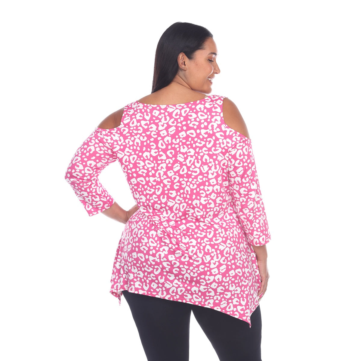  White Mark Plus Size Leopard Cold Shoulder Tunic - 1X - Bonton