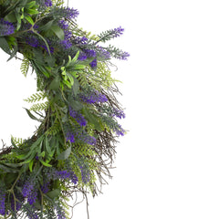 Lavender and Spring Foliage Artificial Floral Wreath  Purple - 24-Inch