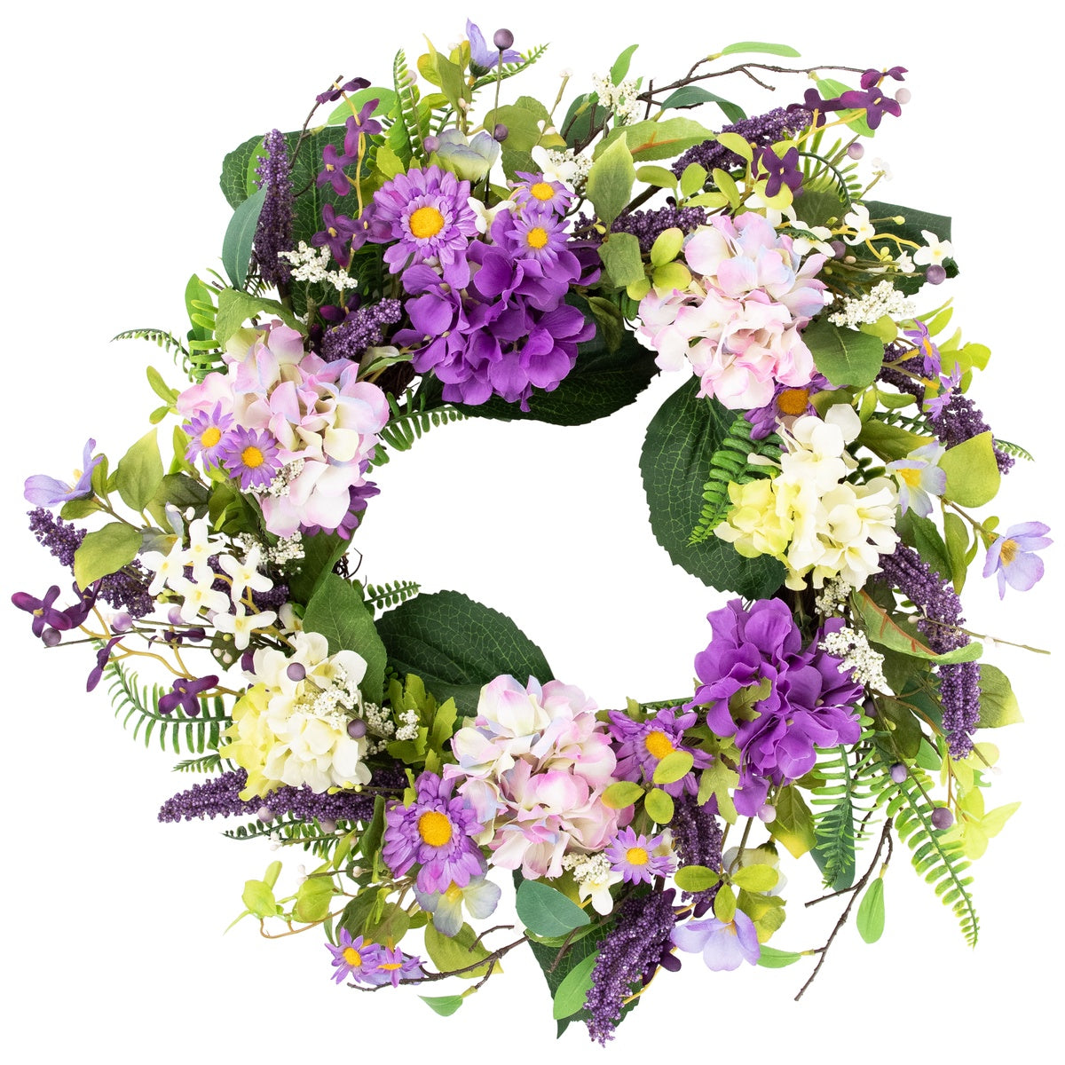  Northlight Hydrangea and Foliage Spring Floral Twig Wreath  Purple 26
