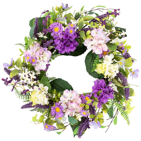 Hydrangea and Foliage Spring Floral Twig Wreath  Purple 26"