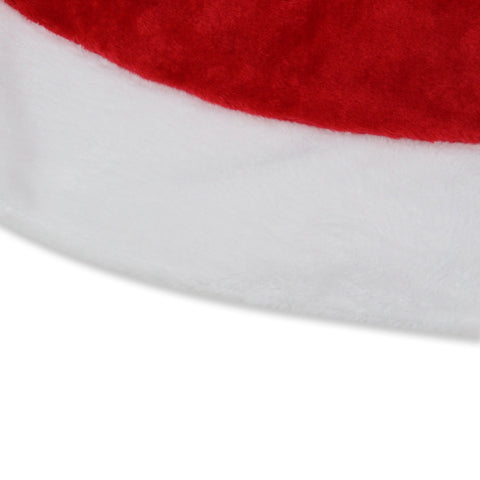 48" Red and White Velveteen Christmas Tree Skirt With White Trim