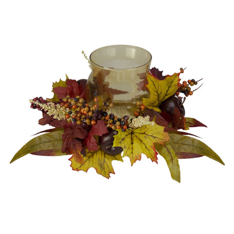 Fall Apple Glass Hurricane Pillar Candle Holder Thanksgiving Centerpiece - 15"