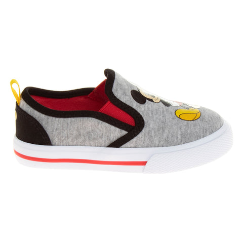 Mickey Mouse Casual No Lace Shoes - Low Top Canvas Slip-on Tennis Boys Sneakers - Disney Character Sneaker Shoe (Size 5-12 Toddler)