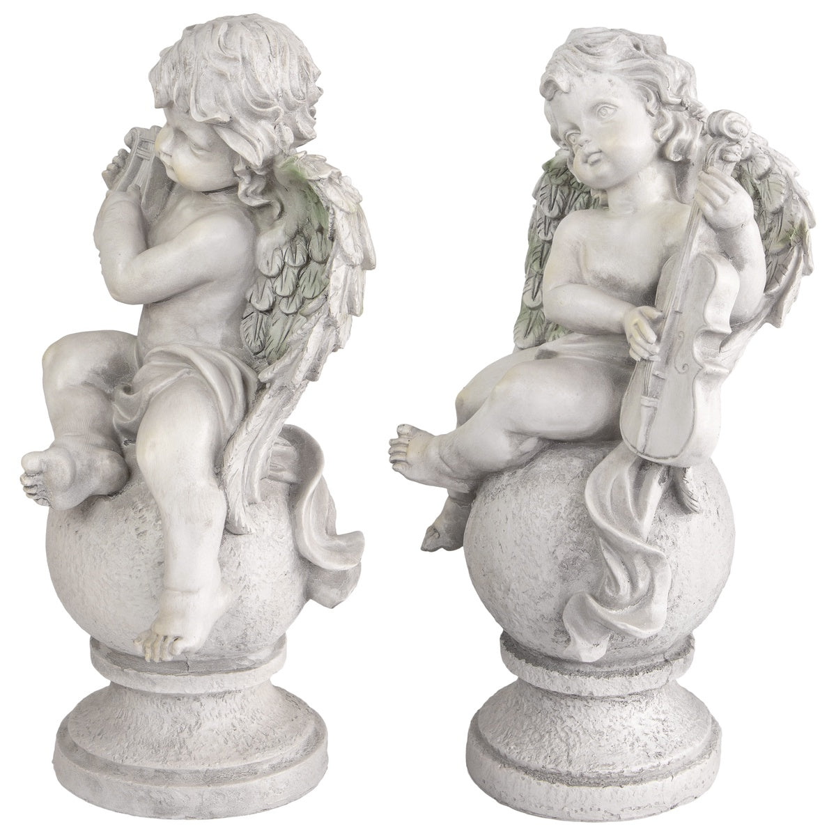  Northlight Set of 2 Cherub Angels With Violin and Harp on Finials Outdoor Garden Statues 15.25