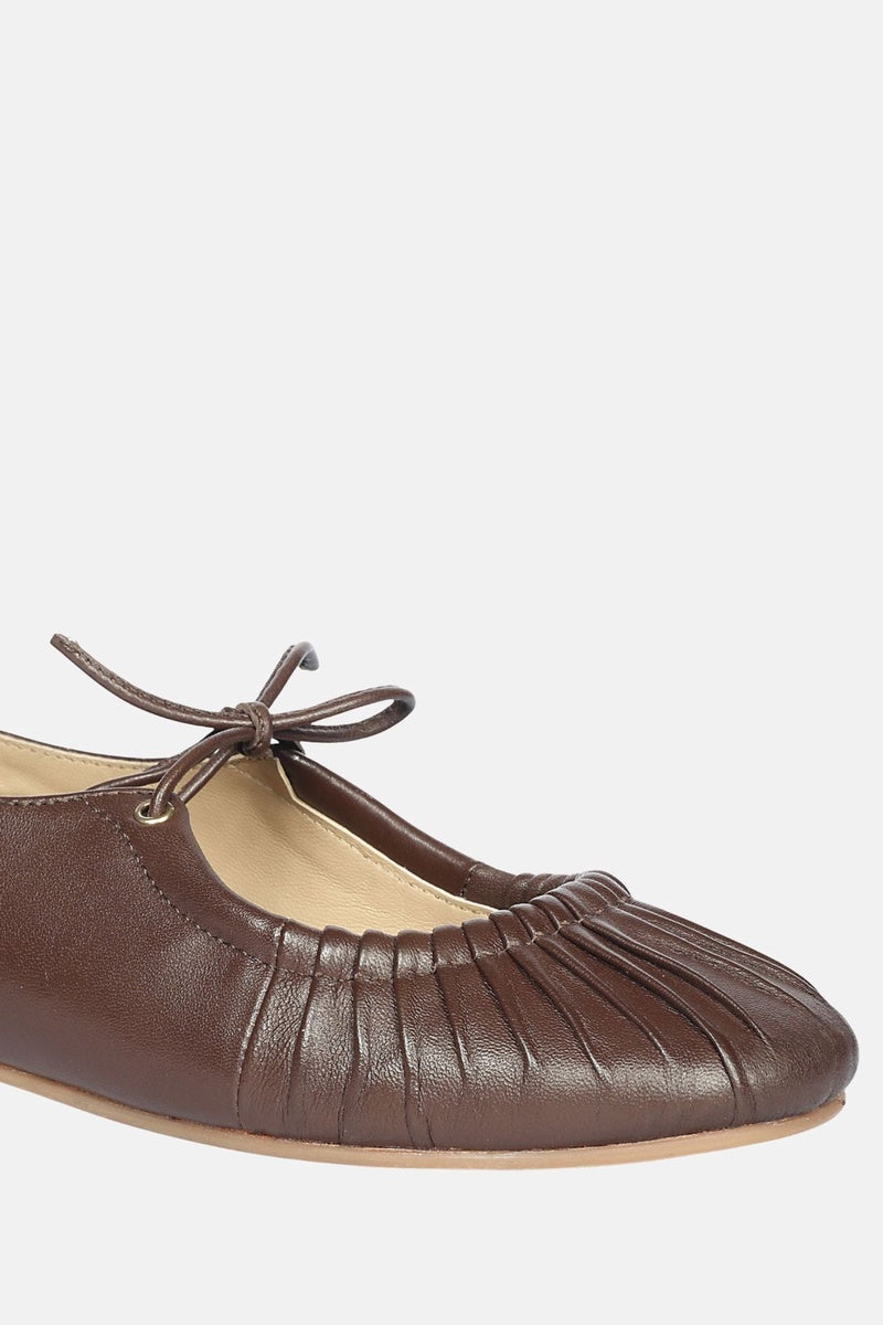  Jelavu Jelavu - Ellie Ruched Lace-Up Ballerina - Chocolate Leather - Chocolate - Bonton