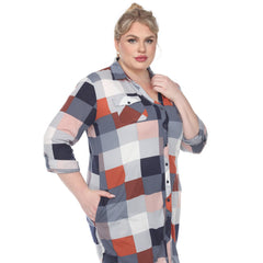 Plus Size Plaid Button Down Tunic Shirt