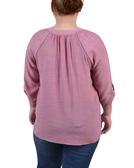 Plus Size Raglan Sleeve Split Neck Blouse