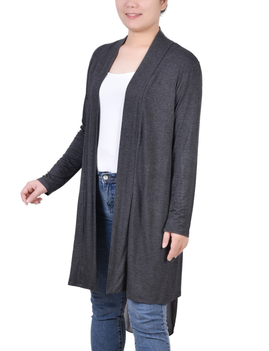 NY Collection Long Sleeve Knit Cardigan With Chiffon Back - Navy - Bonton