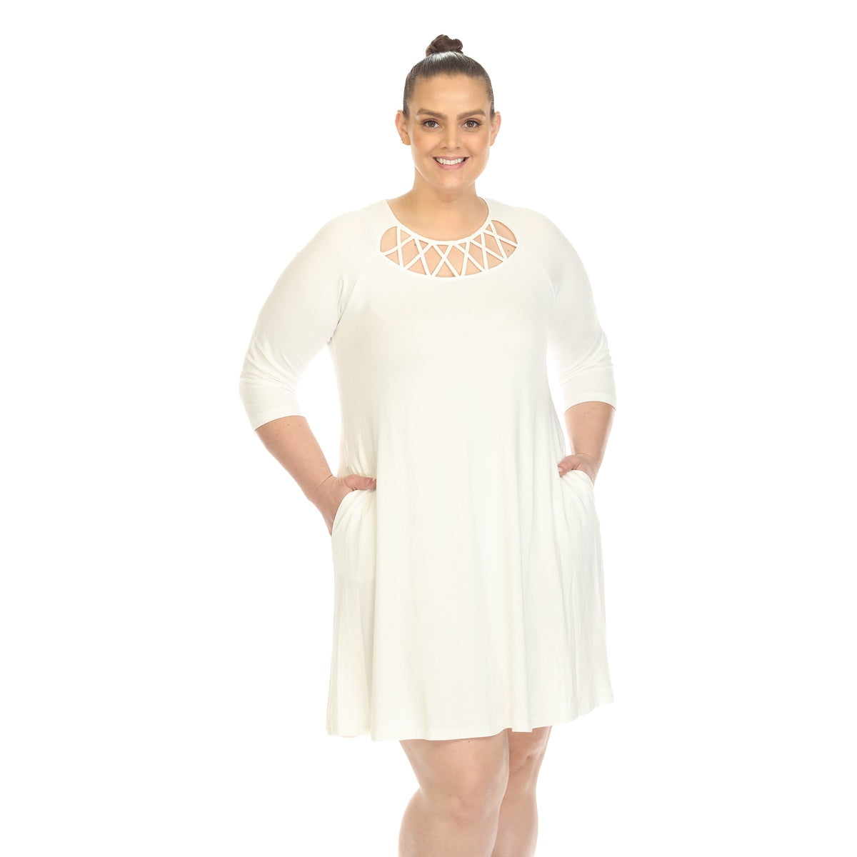  White Mark Plus Size Criss Cross Neckline Swing Midi Dress - 3X - Bonton