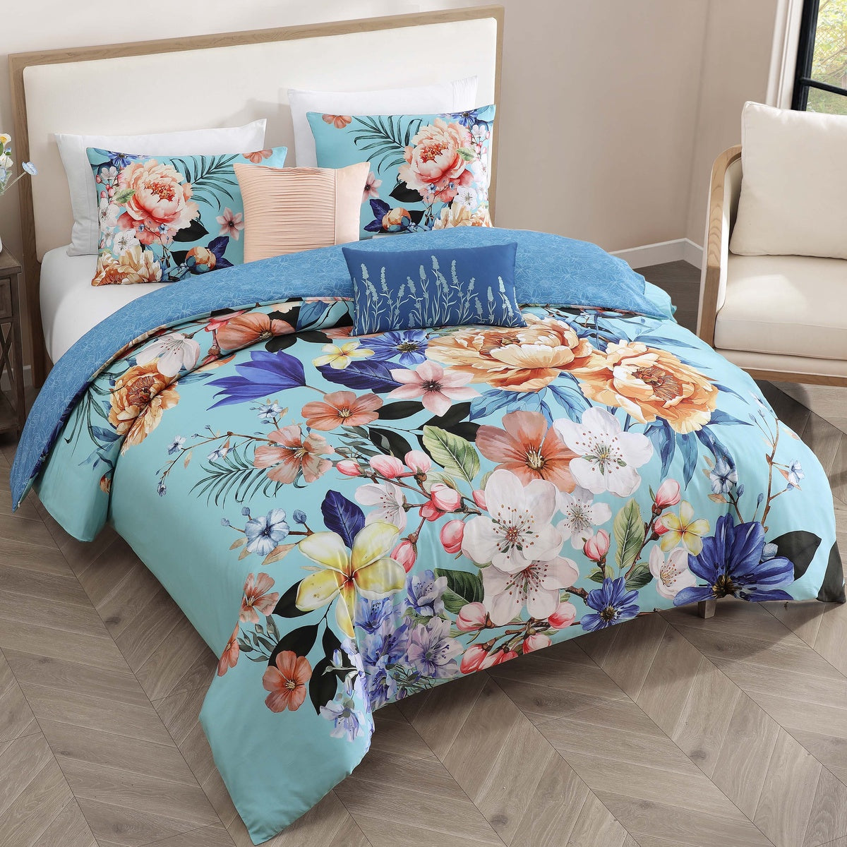  Bebejan Bebejan Turquoise Reverie 5 Piece Reversible Comforter Set - QUEEN - Bonton
