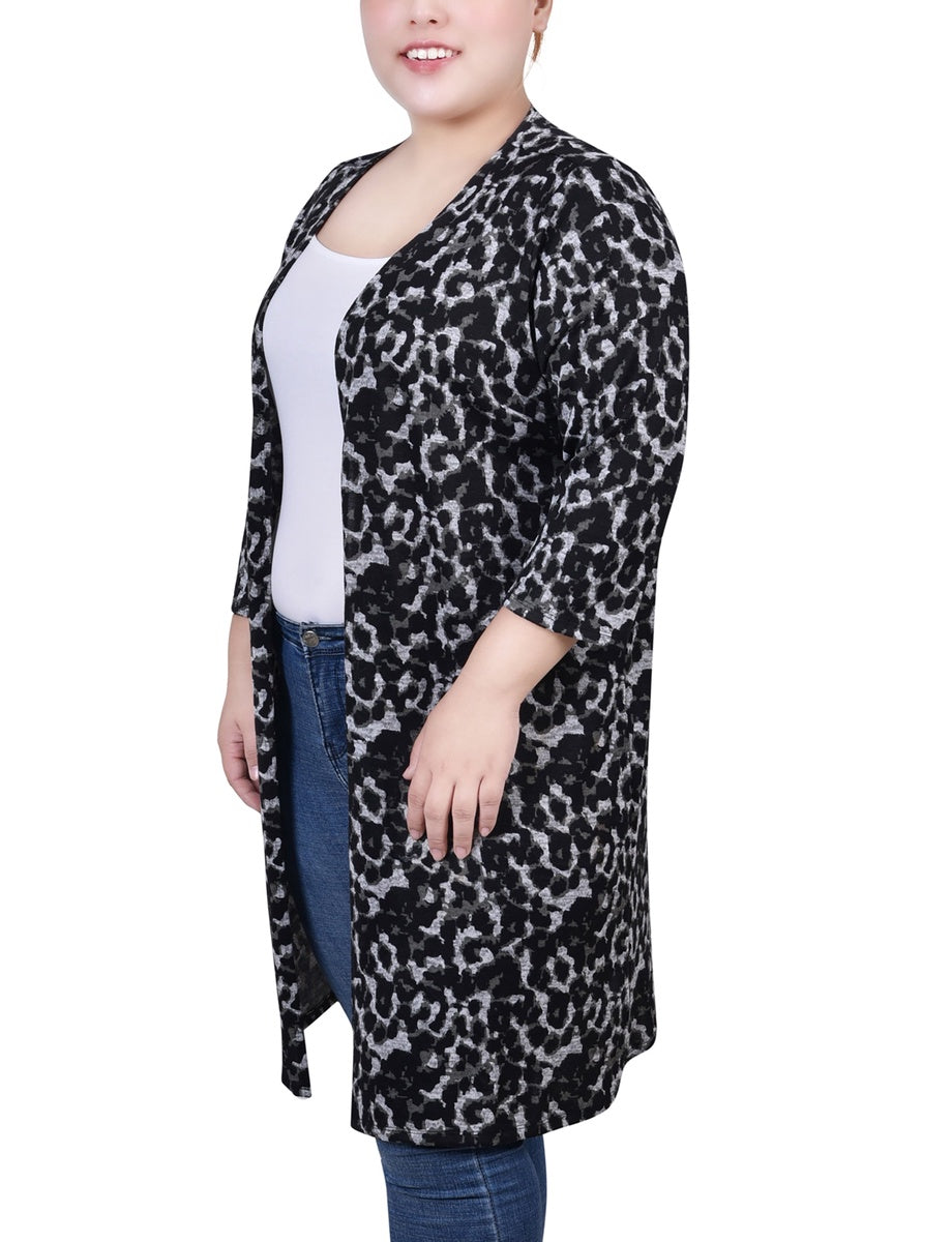  NY Collection Plus Size 3/4 Sleeve Knit Cardigan - Black White Plaid - Bonton