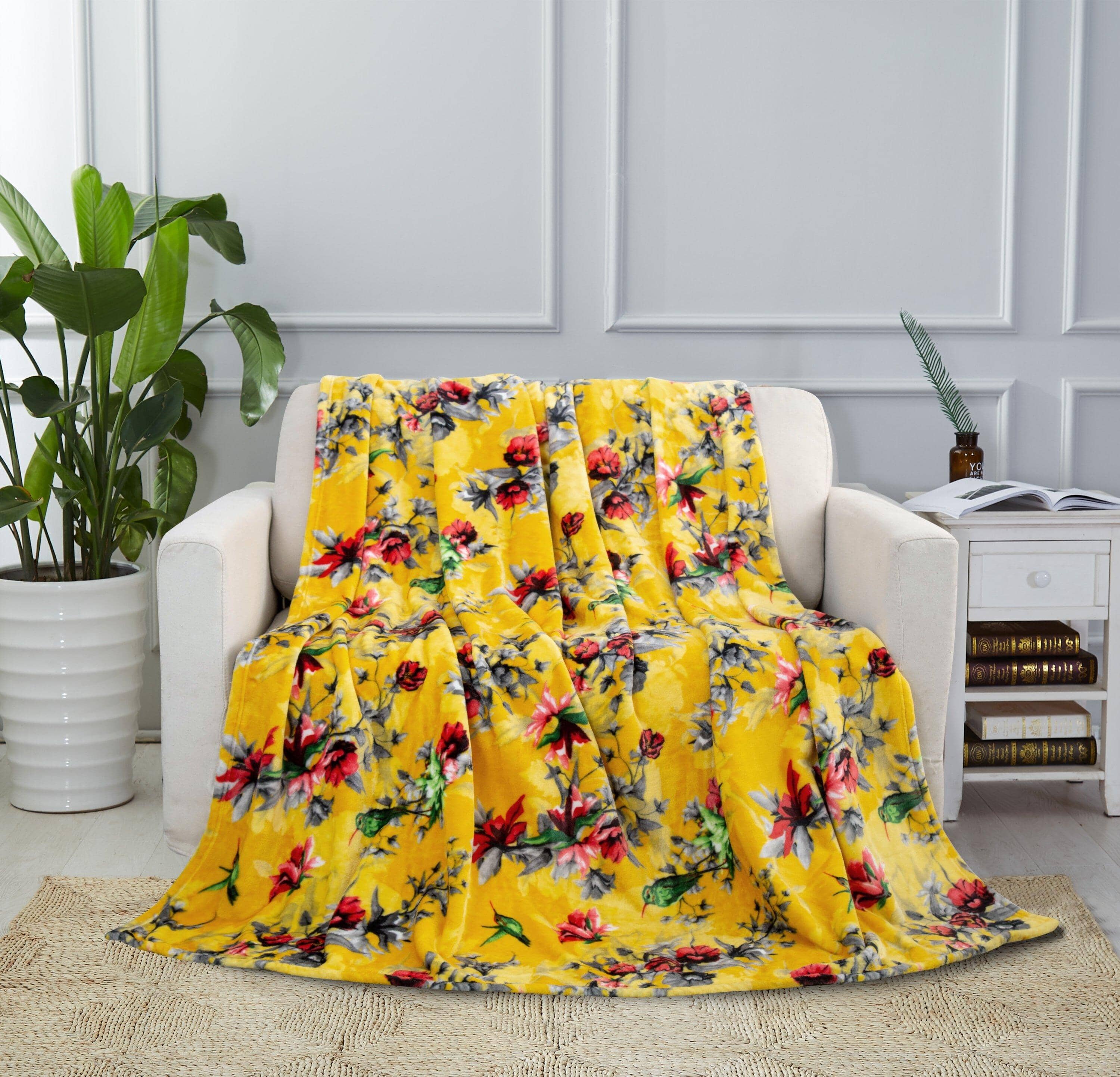  DaDa Bedding Collection DaDa Bedding Yellow Farmhouse Rustic Spring Floral Hummingbirds Soft Fleece Throw Blanket (925) by DaDa Bedding Collection - 50
