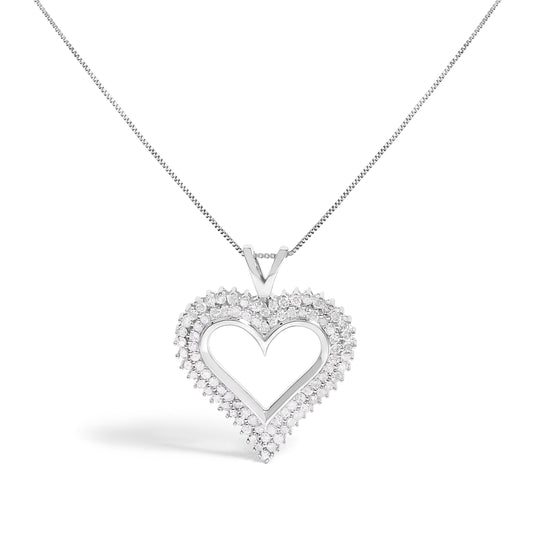 .925 Sterling Silver 1.00 Cttw Diamond Heart 18" Pendant Necklace (I-J Color, I2-I3 Clarity)