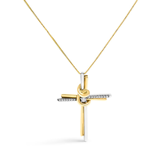 Espira 10K Two-Tone Yellow & White Gold Diamond-Accented Cross 18" Pendant Necklace (J-K Color, I2-I3 Clarity)