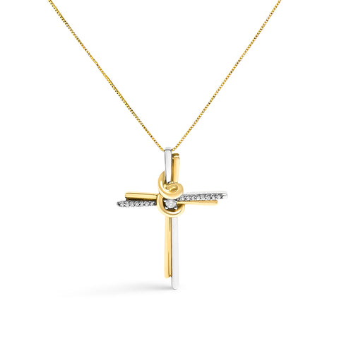 Espira 10K Two-Tone Yellow & White Gold Diamond-Accented Cross 18" Pendant Necklace (J-K Color, I2-I3 Clarity)