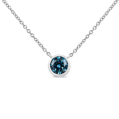 14K White Gold 1/2 Cttw Blue Lab Grown Diamond Modern Bezel-Set Solitaire 16"-18" Pendant Necklace (Blue Color,  Vs2-Si1 Clarity)