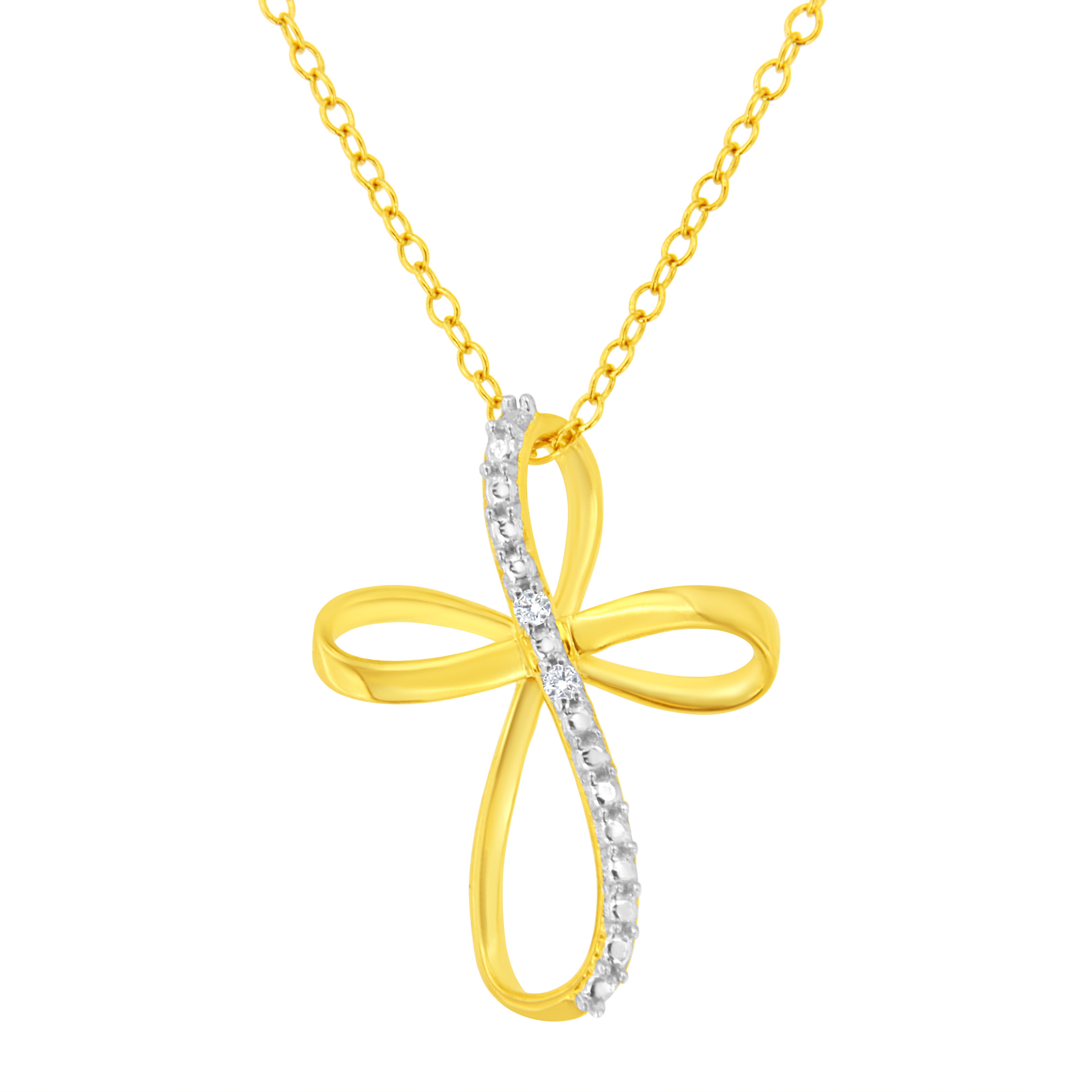  Haus of Brilliance 10K Yellow Gold Plated .925 Sterling Silver Diamond Accent Cross Ribbon 18