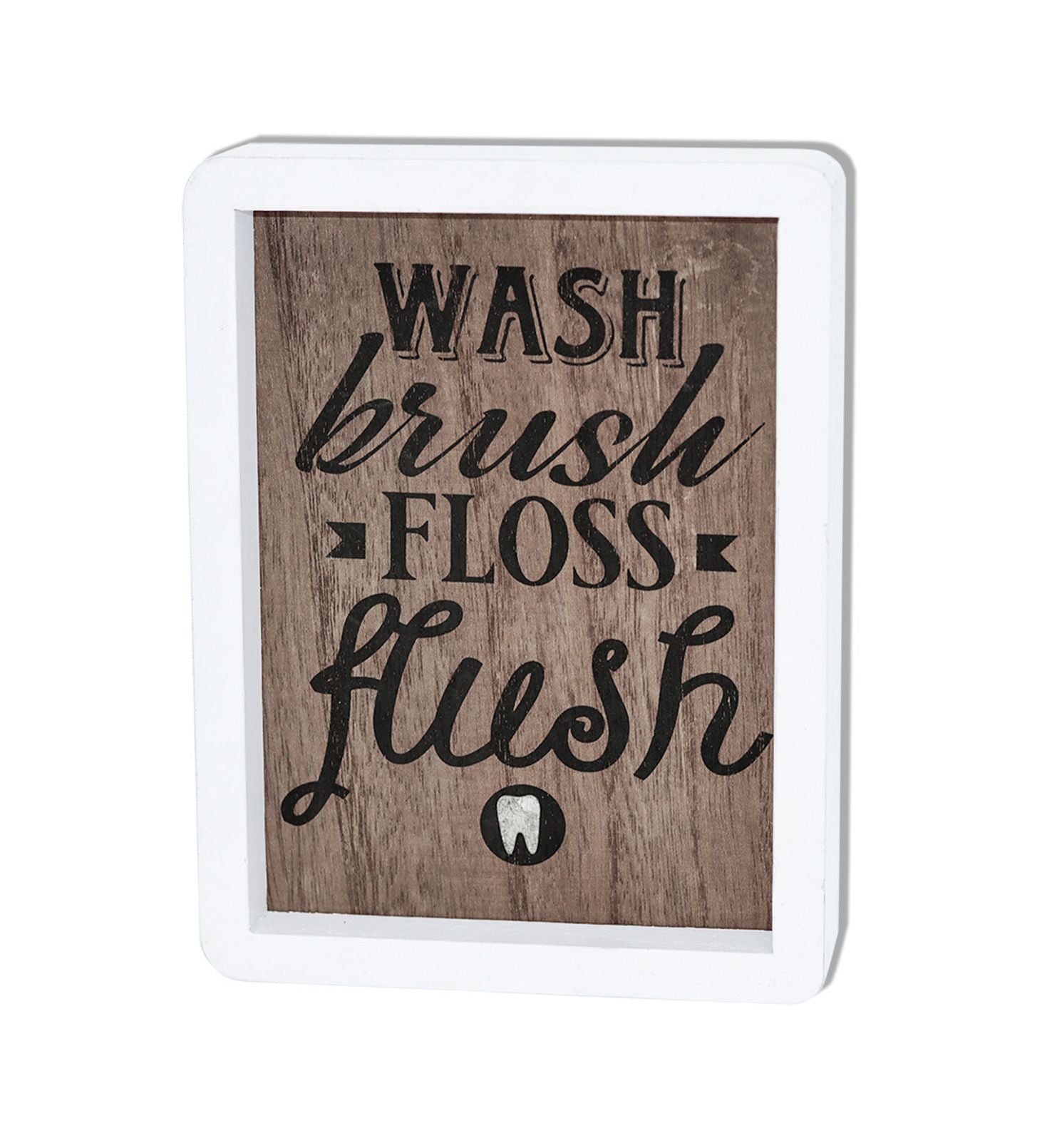  Paris Loft Bathroom Wash Brush Floss Flush Wood Wall Sign - White/Brown/Black - Bonton