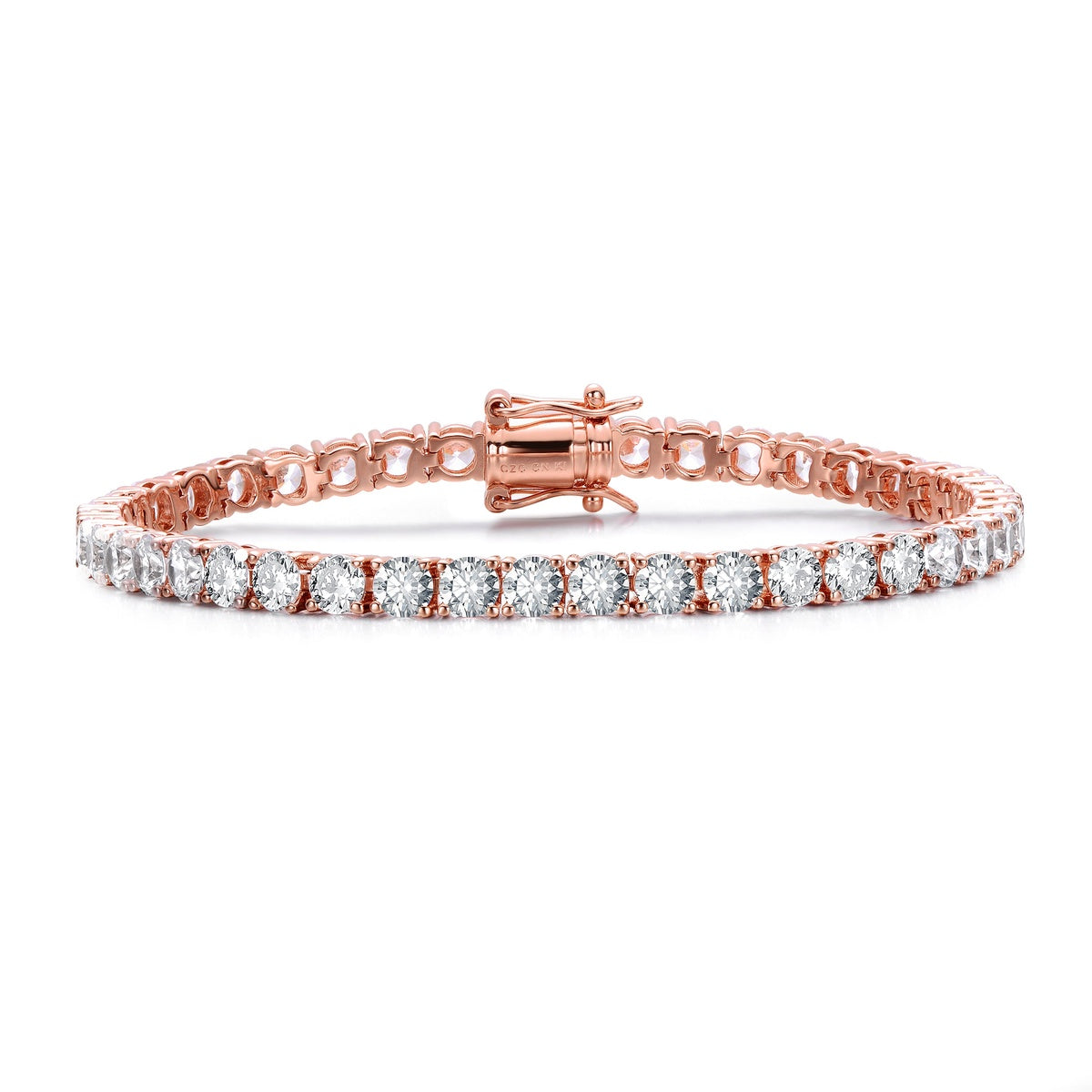  Rachel Glauber White Gold Plated Cubic Zirconia 4mm Magnetic Lock Tennis Bracelet - White - Bonton