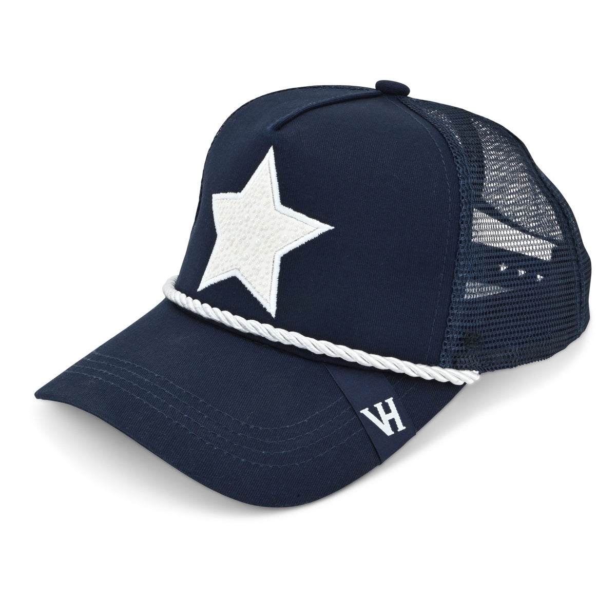  Vintage Havana Vintage Havana Trucker Hat for Women – Navy Mesh & Canvas Adjustable Cap With Pearl Star & Rope - Default Title - Bonton