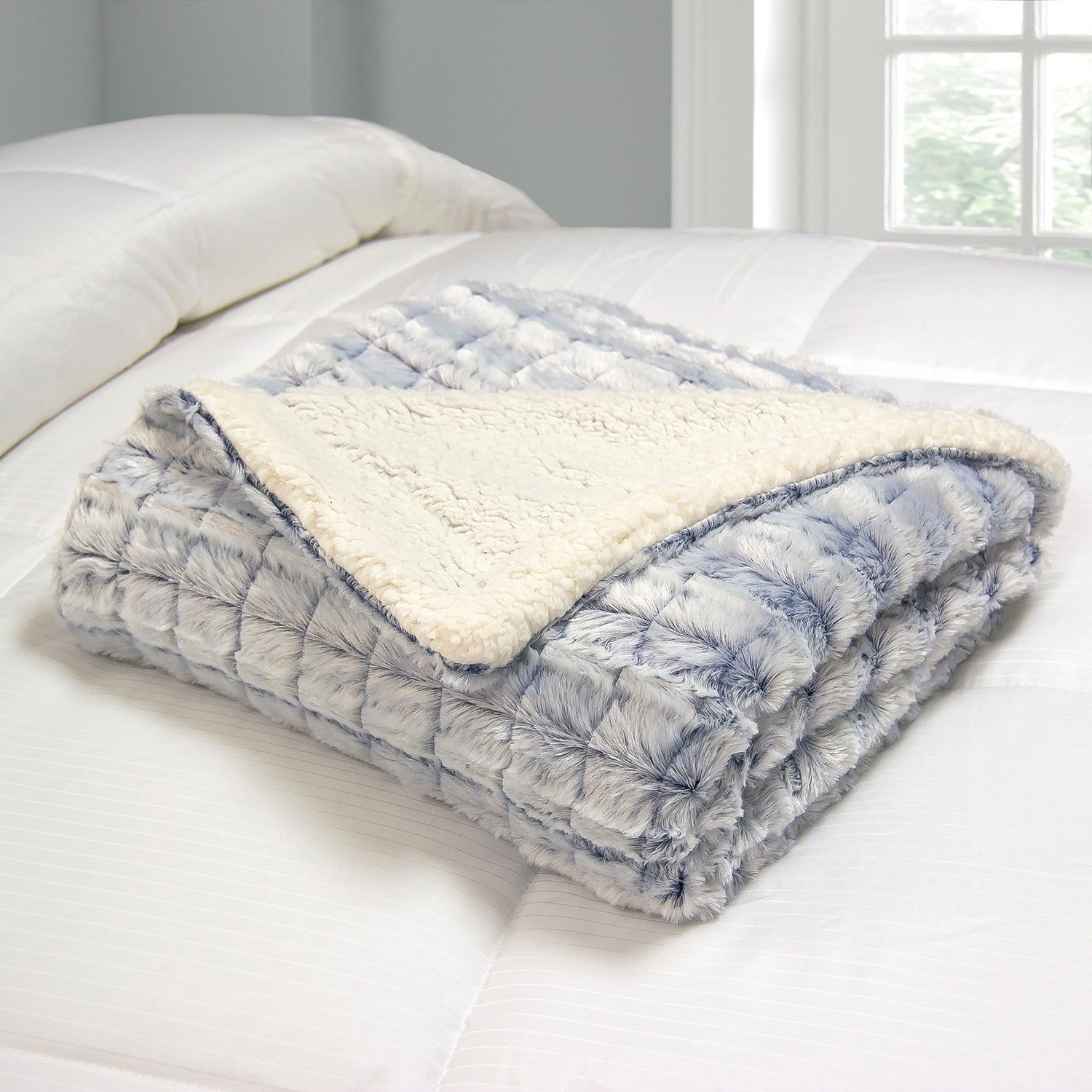  Blue Ridge Home Fashions Micromink/Sherpa Reversible Throw - Navy - Bonton