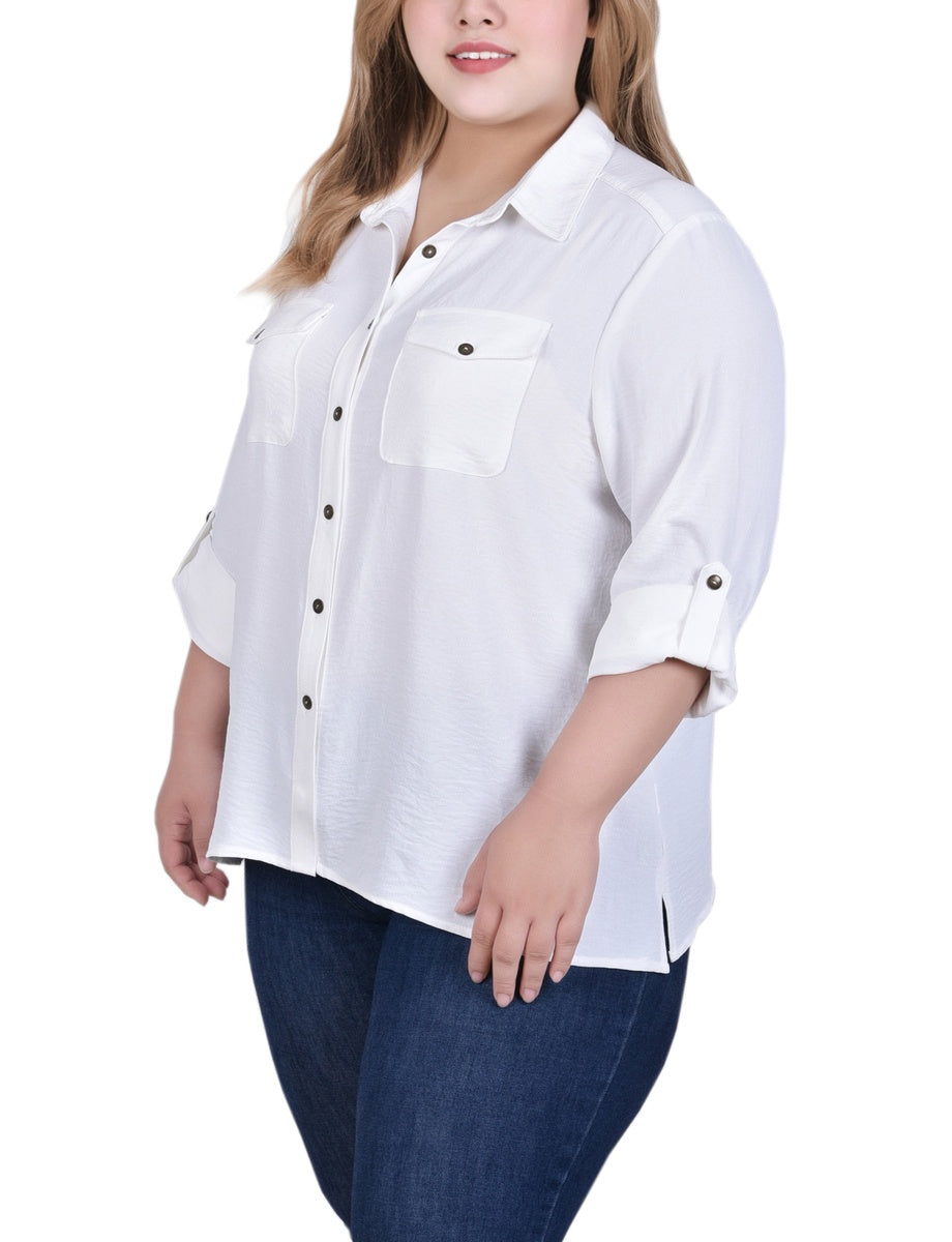  NY Collection Roll Tab Blouse - Ivory - Bonton