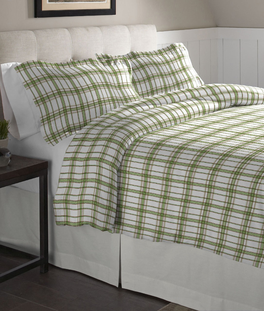  Pointehaven Flannel Print Duvet Set - Sage Plaid - Sage Plaid - Bonton