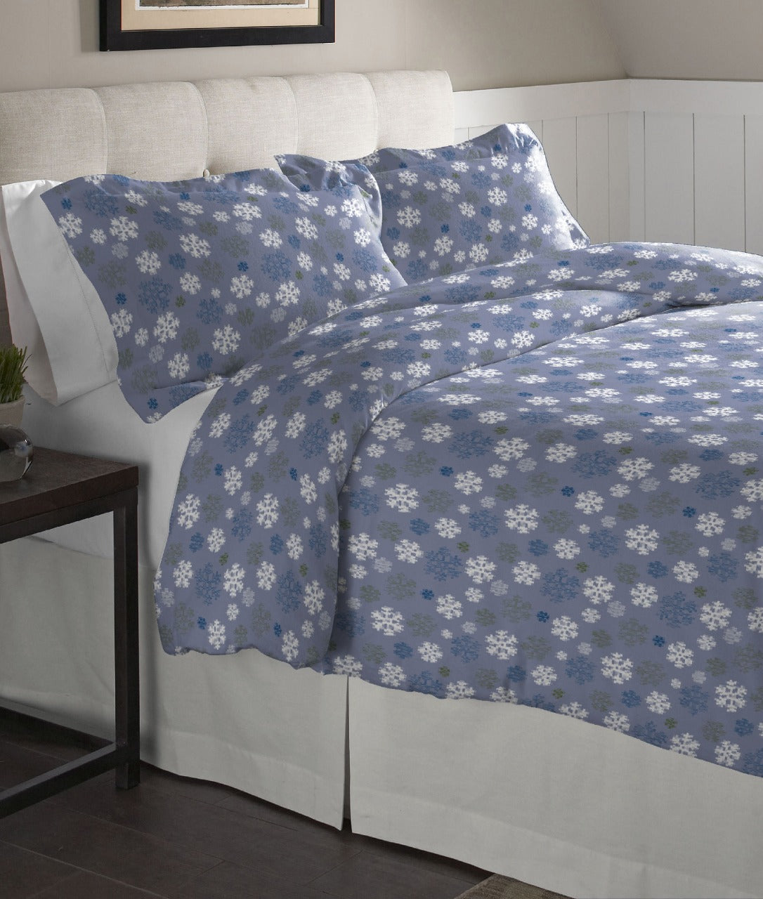  Pointehaven Flannel Print Duvet Set - Snowflakes Blue - Snowflakes - Blue - Bonton