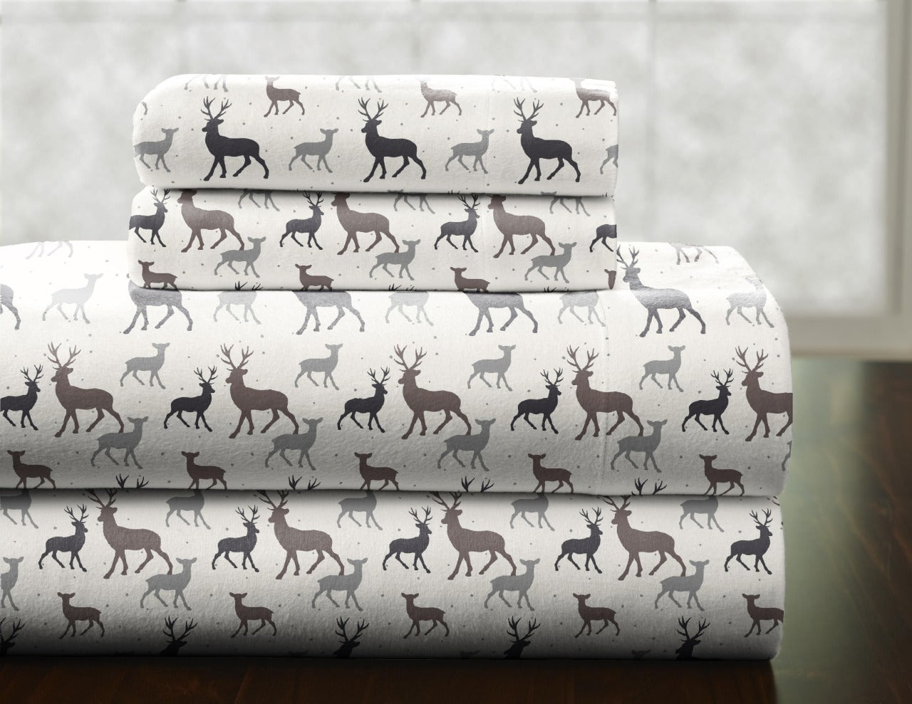  Pointehaven Heavy Weight Flannel Sheet Sets - Deer - Deer - Bonton