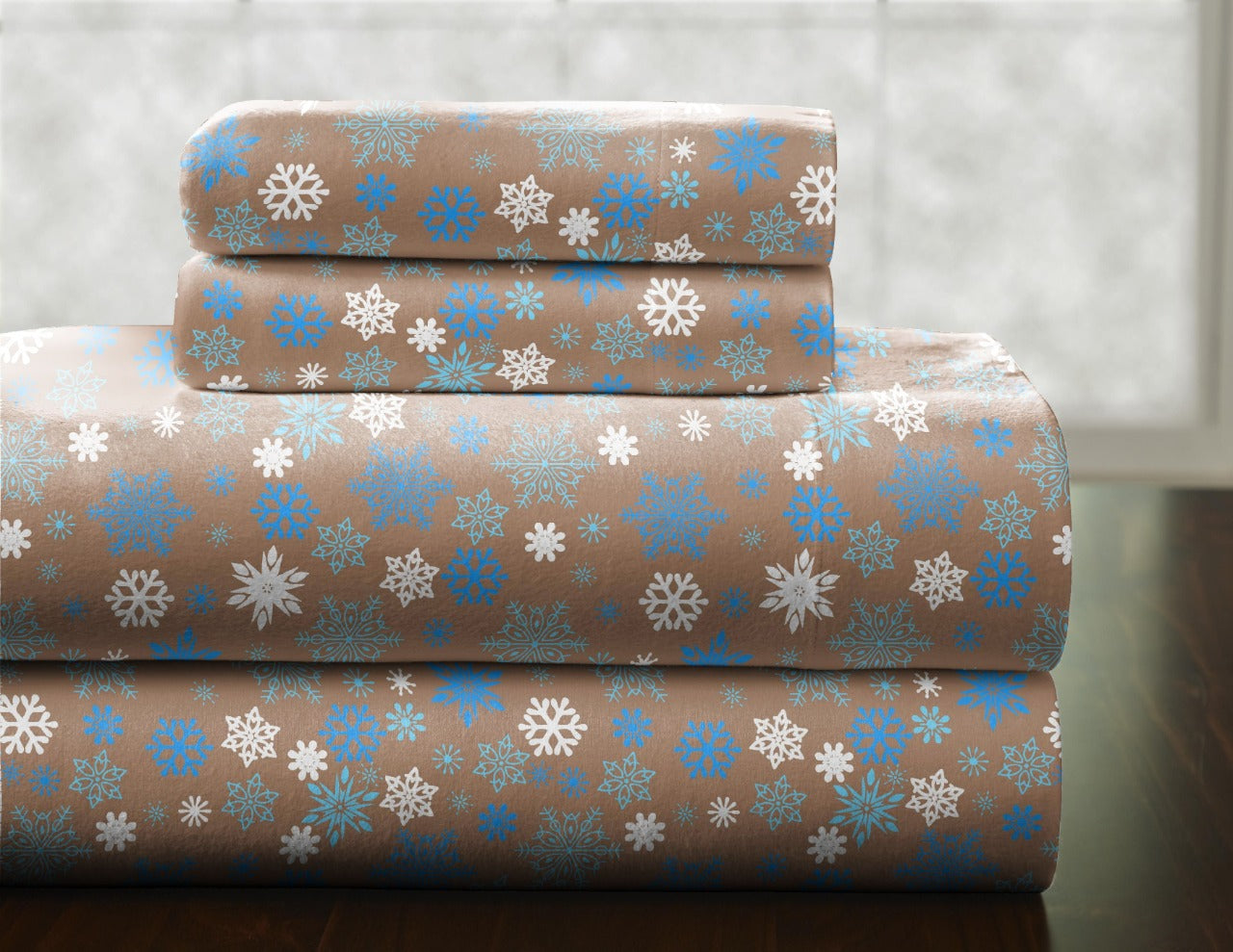  Pointehaven Heavy Weight Flannel Sheet Sets - Snowflakes Brown - Snowflakes Brown - Bonton