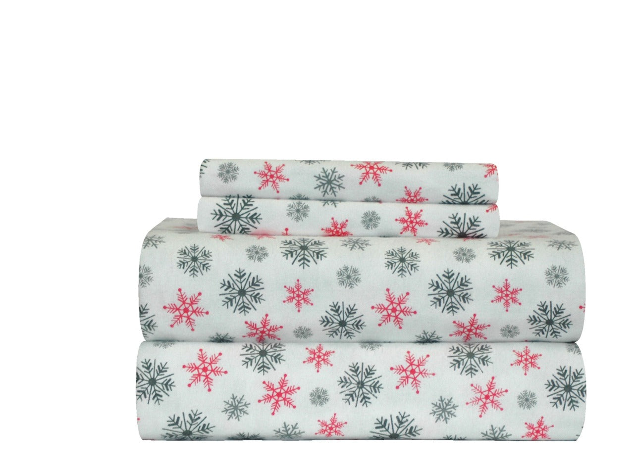  Pointehaven Heavy Weight Flannel Sheet Sets - Snowflakes White - Snowflakes White - Bonton